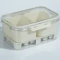 Portable airtight food storage box with dual cream compartments and internal drain tray - 2-Compartment Box With Ice Grid And Drain Board / Cream Beige