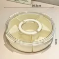 Large 6-compartment transparent snack storage box with handle and lid, 30.5x8cm size. - 6 Compartments Cream Color
