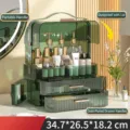 Green transparent luxury makeup organizer box with dustproof lid and gilded handles - Double Door Makeup Box / 1 Piece / Translucent Green