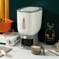 Distributeur de riz hermétique grande capacité avec bouton poussoir et gobelet - Capacité 10kg / Gris Premium