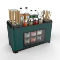 Dark green multi-functional kitchen organizer rack with knife holder and seasoning boxes - Baked Green Seasoning Rack Set