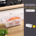 White medium fridge storage box with built-in drain basket and clear lid - Single Basket / Medium (2.5L) / White