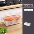 Orange medium fridge storage box with drain basket and transparent lid - 26cm - Single Basket / Medium (2.5L) / Orange