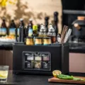 All-in-one black kitchen storage organizer for spices knives and chopsticks rack - Baked Black Seasoning Rack Set
