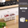 Medium white fridge storage box with 2 drain baskets and clear lid, 26x11x11.5cm - Double Compartment / Medium (2.5L) / White