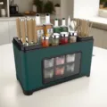 Multifunctional dark teal kitchen organizer for spices, knives, and utensils in a SKU view. - Kitchen Shelf / Green
