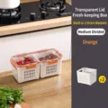 Medium orange refrigerator storage box with transparent lid and 2 drainage baskets - Double Compartment / Medium (2.5L) / Orange
