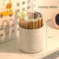 Rotating cream white desktop storage container with unique crumpled paper texture - Pen Holder Style (LT-027) / 12.5cm x 13cm / Cream White