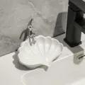 Creative white shell soap dish featuring a silver rabbit figurine for bathroom decor. - Rabbit Style / Ivory White