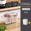 Large grey kitchen fridge drain storage box with 2 inner baskets and transparent lid 26cm - Double Compartment / Large (3.5L) / Gray