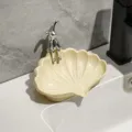 Creative cream shell soap dish with decorative silver rabbit for bathroom vanity - Rabbit Style / Cream