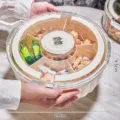 Luxury multi-compartment snack storage box with lid, cream color, 29cm diameter size - Divided Sealed Fruit Tray (Bowknot) / 29x9.5cm / Creamy White Silver Buckle Portable (Bowknot)