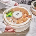 29cm round multi-compartment snack tray with lid and bow handle in cream white color - Divided Sealed Fruit Tray (Bowknot) / 29x9.5cm / Creamy White Portable (Bowknot)