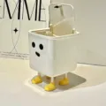 Cute cream white creative desktop trash can with lid, tall variant with feet and eyes - High Standing Style with Lid (Four Feet + Dot Eyes)