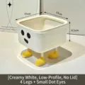 Cute creamy white desktop storage box with four yellow feet and cartoon face design - Low Standing Style Without Lid (Four Feet + Dot Eyes)