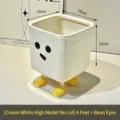 Creative milky white square desktop storage box with cute cartoon face and four yellow feet - High Standing Style Without Lid (Four Feet + Dot Eyes)