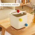 Cute cream desktop trash bin storage box with lid and colorful decorative knobs - High Style Creamy White with Lid (Three-Color Balls)