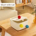 Creative cream desktop storage box with lid and colorful round knobs, 15x15x8.5cm - Low Style Creamy White with Lid (Three-Color Balls)