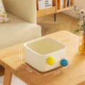 Minimalist cream square storage box with colorful sphere handles, size 15x15x8.5cm - Low Style Creamy White Without Lid (Three-Color Balls)