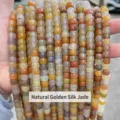 High-quality multi-color natural jade old shape beads for DIY jewelry making projects - Antique Style Beads / 6*8mm (Approx 58 Pieces/Pack) / Natural Gold Silk Jade
