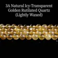 8mm natural icy golden rutilated quartz round beads for DIY jewelry making - 6mm Approx 60 Pcs / 3A Natural Icy Golden Rutilated Quartz