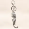 Silver leopard keychain with rhinestones and black enamel spots for bag accessory - Silver