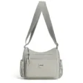 Casual nylon multi-layer crossbody shoulder bag with large capacity and multiple zip pockets. - Light Gray
