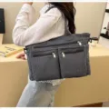 Large capacity grey corduroy tote bag with multiple functional zipper pockets for women - Gray