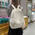 Stylish creamy white large capacity student school bag with cute plush star charm - Without Charm / Off White