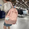 Stylish and cute large capacity pink backpack for students with a plush star charm detail - Without Charm / Pink