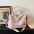 Bolso de viaje a cuadros grande para mujer, ligero, ideal para fin de semana, deporte y ocio. - Rosa