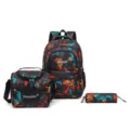Set de mochila ligera de 3 piezas con bolsa de almuerzo térmica y estuche estampado - Talla única / Negro Rojo Amarillo