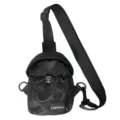 Unisex black camouflage chest bag featuring an adjustable strap and front drawstring pocket - M / Black Camo