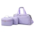 Light purple quilted nylon travel bag set, large capacity duffel bag and cosmetic bag. - One Size / Purple
