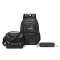 Juego de mochila escolar de 3 piezas con bolsa de almuerzo y estuche - Talla única / Negro
