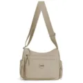 Nylon crossbody shoulder bag with multi-layer zipper pockets, lightweight and casual daily use. - Khaki