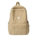 Large capacity khaki quilted grid backpack for school and travel in minimalist style - Khaki