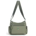 Green nylon multi-pocket crossbody shoulder bag for women casual lightweight daily use. - Light Green