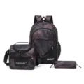 Juego de 3 mochilas de moda con patrón de madera oscura para estudiantes y viajes - Juego de 3 Piezas Patrón de Mármol (2607) / Café