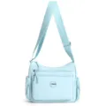 Light blue nylon multi-layer shoulder bag, casual crossbody bag with large capacity. - Light Blue