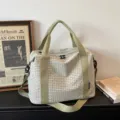 Grand sac de voyage fourre-tout à carreaux décontracté avec bandoulière pour femmes. - Vert