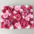 Panel de pared de flores artificiales de rosas y hortensias para bodas en tonos rosa - Rojo Rosa Baya