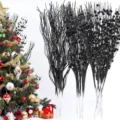 Ramas de bayas con purpurina negra decoración árbol de navidad ramo floral artificial. - Combinación de 36 piezas negro
