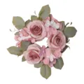 Artificial rose hydrangea candle ring tabletop floral wreath for home and wedding decor. - Pink