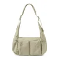 Borsa a tracolla in nylon beige, stile mezzaluna casual con pratiche tasche con zip multiple. - verde fagiolo