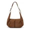 Borsa a tracolla a mezzaluna in nylon marrone, borsa casual di grande capacità con tasche. - Rame
