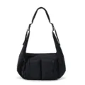 Black nylon crescent shoulder bag, casual waterproof crossbody dumpling bag for daily use. - Black