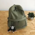 Olive green casual backpack with cute monkey keychain, large capacity school bag for daily use. - One Size / Green