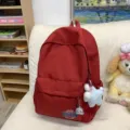 Premium large capacity red backpack for students with cute star charm and minimalist design - Without Charm / Burgundy