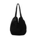 Black woven knit shoulder bag, casual cotton tote handbag for women beach vacation. - Black